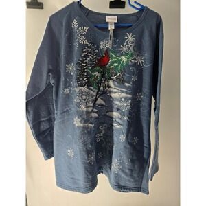 Liberty Lane Womens Winter Cardinal Sweatshirt Blue Denim Heather XL AO21431 NWT